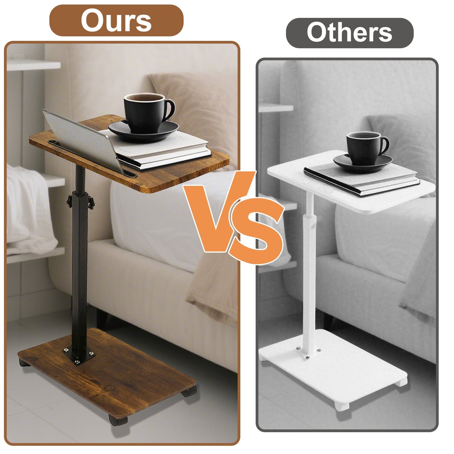 Adjustable Roller Movable Wood Table With Groove For Ipad F360 Rotating Tabletop Mobile Stand Home Office Tray Standing Rolling
