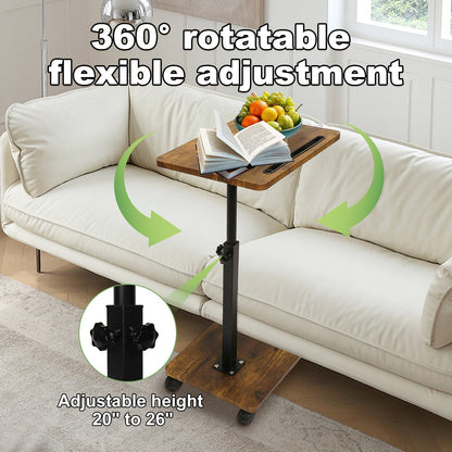 Adjustable Roller Movable Wood Table With Groove For Ipad F360 Rotating Tabletop Mobile Stand Home Office Tray Standing Rolling