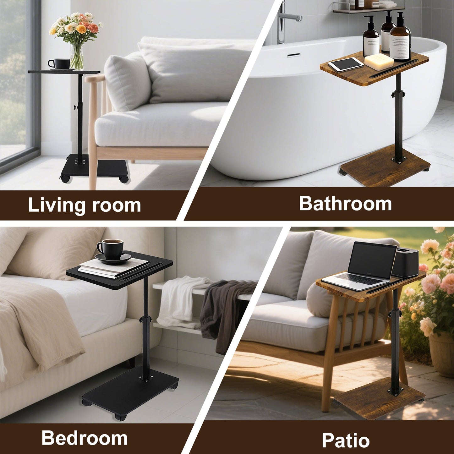 Adjustable Roller Movable Wood Table With Groove For Ipad F360 Rotating Tabletop Mobile Stand Home Office Tray Standing Rolling