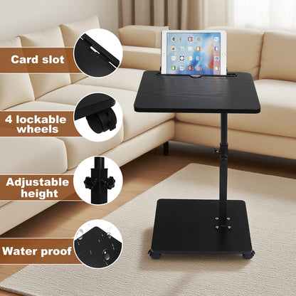 Adjustable Roller Movable Wood Table With Groove For Ipad F360 Rotating Tabletop Mobile Stand Home Office Tray Standing Rolling