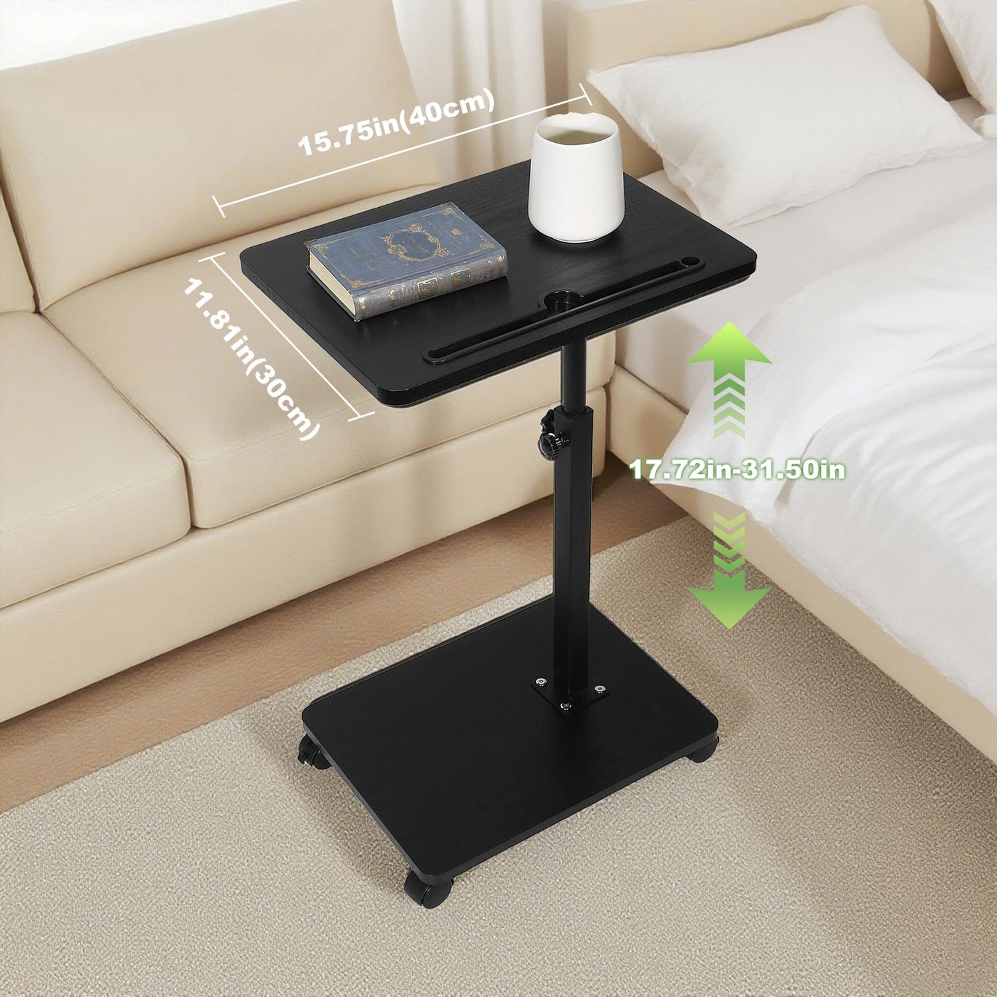 Adjustable Roller Movable Wood Table With Groove For Ipad F360 Rotating Tabletop Mobile Stand Home Office Tray Standing Rolling