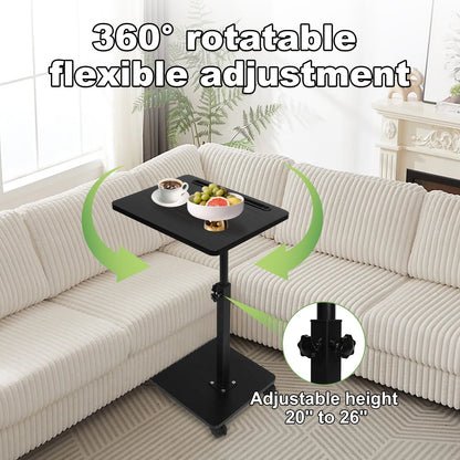 Adjustable Roller Movable Wood Table With Groove For Ipad F360 Rotating Tabletop Mobile Stand Home Office Tray Standing Rolling