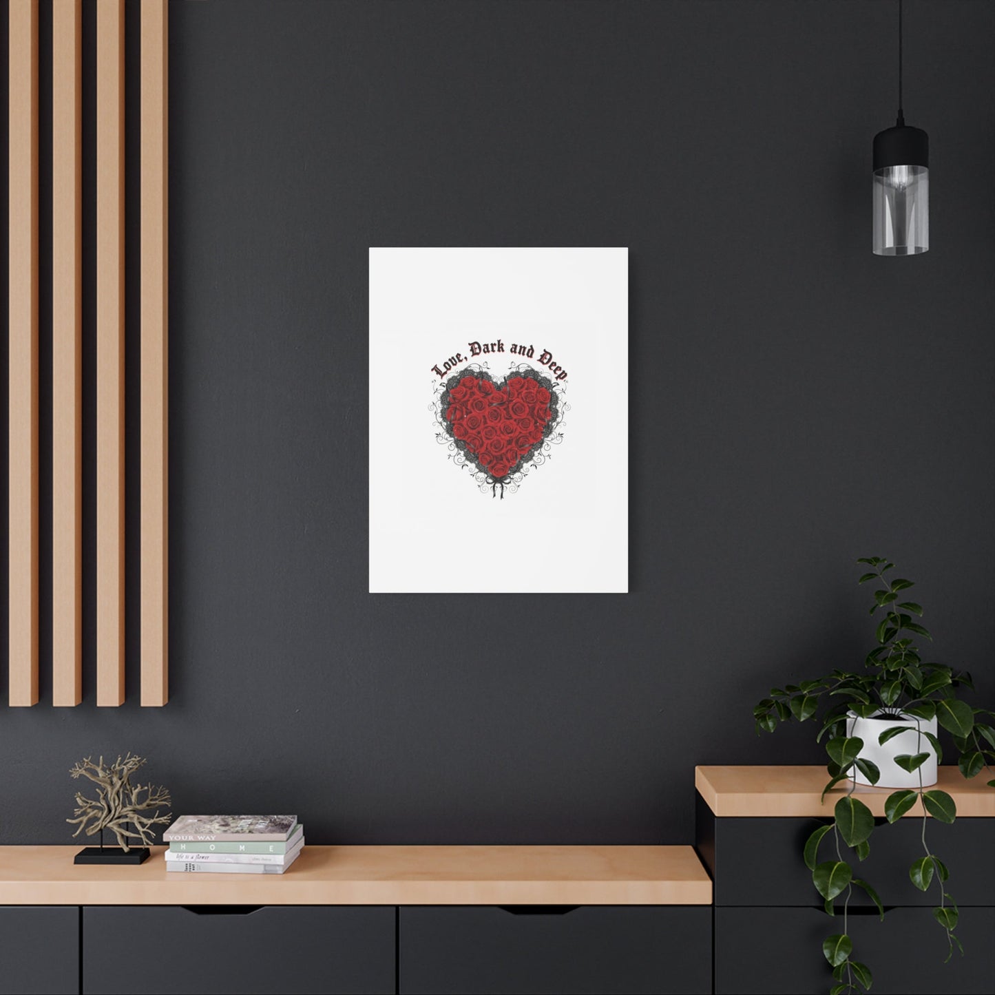 Love Dark and Deep Heart Canvas, Nu Romantic Gothic Romance, 80s Nostalgia