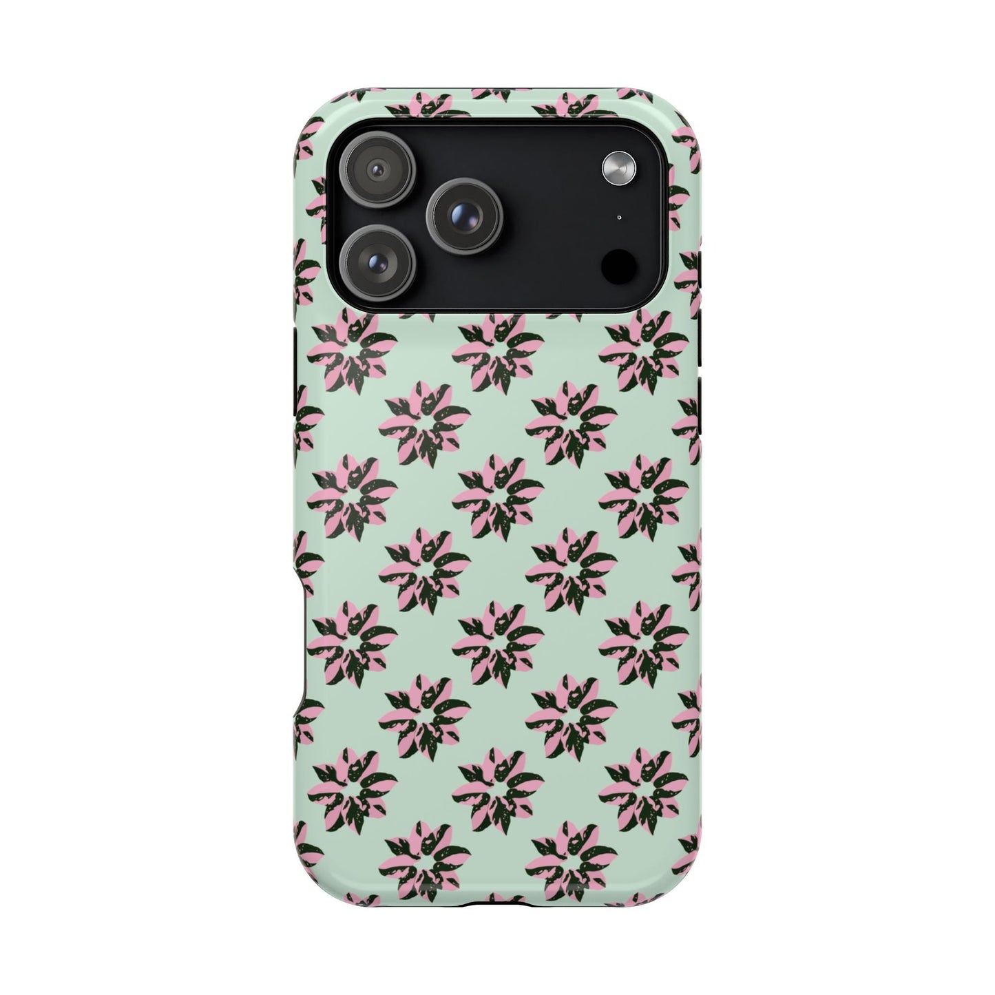 Pink Princess Philodendron Pattern Phone Case – Dual Layer Protective Cover