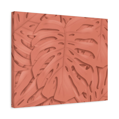 Coral Monstera Canvas Print – Botanical Wall Art