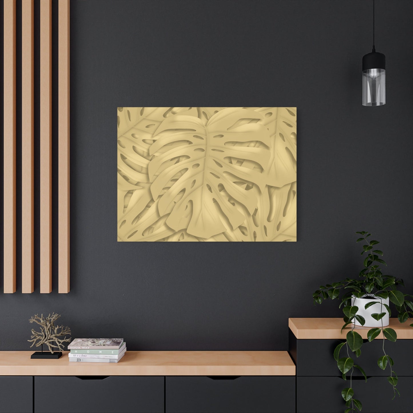 Golden Monstera Canvas Print – Botanical Wall Art