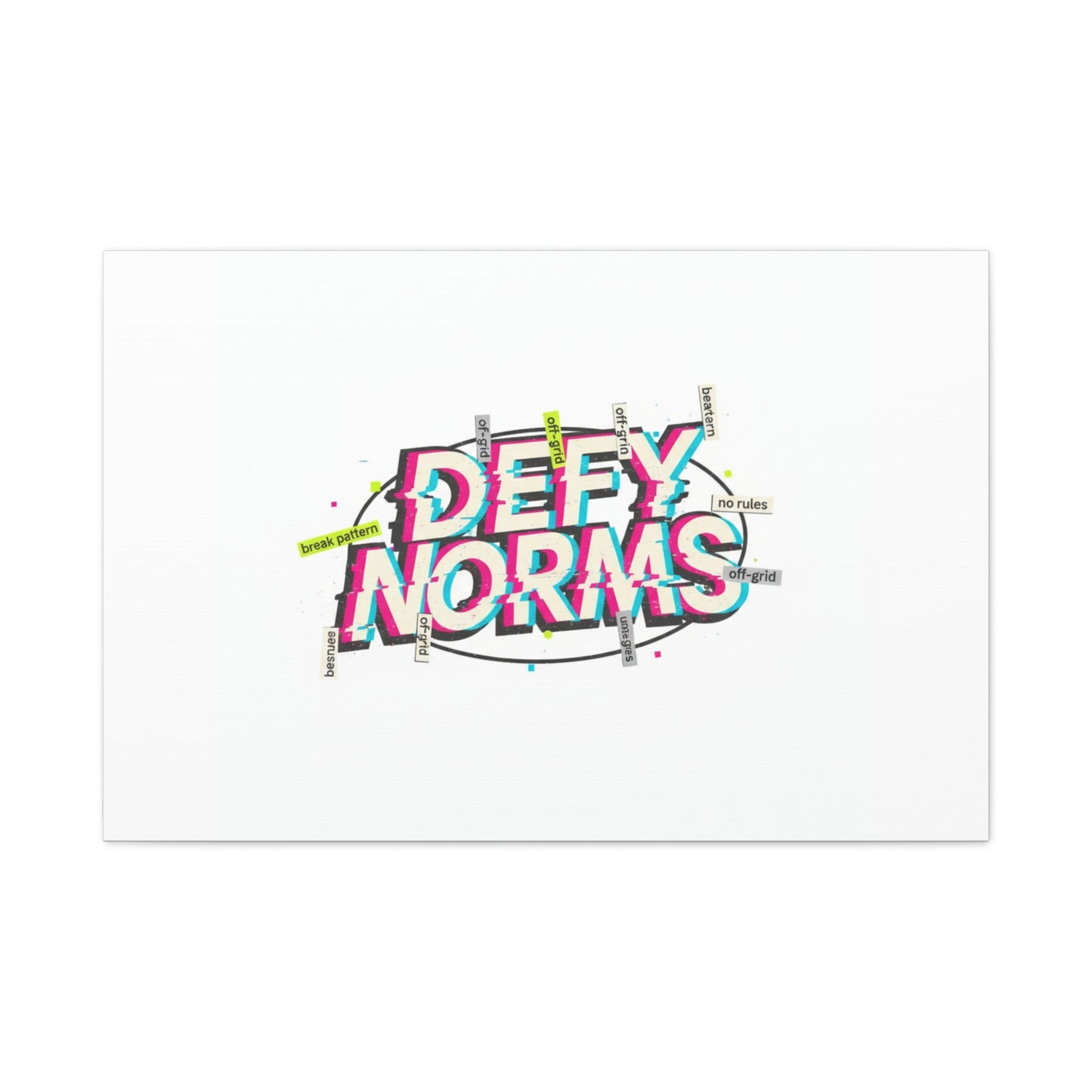 Defy Norms Canvas, Anti-Aesthetic Glitch Typography, Brutalist Poster Style
