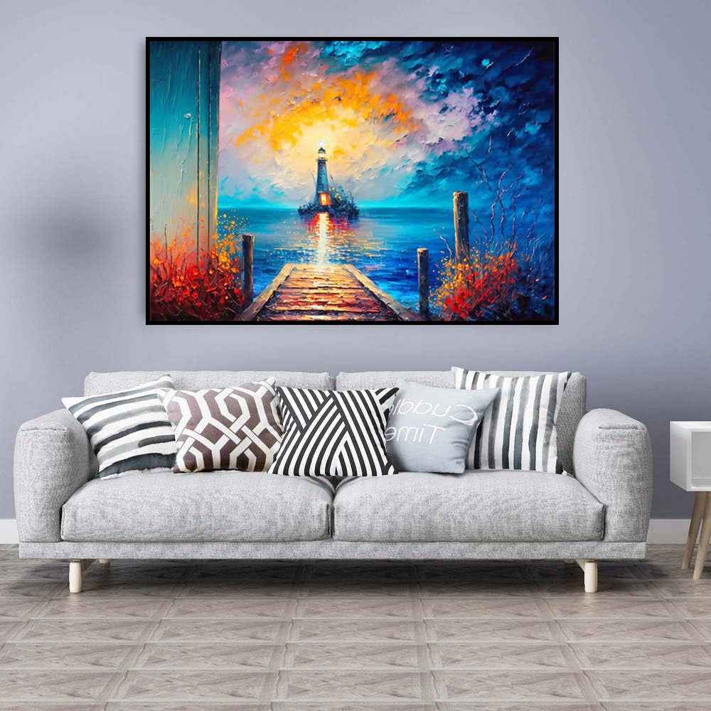 Handmade Oil Painting Canvas Wall Art Decoration City Landscape Tourism Lighthouse At Sea Abstract Home Living Room Bedroom Decor Rolled Frameless Unstretched Painting
