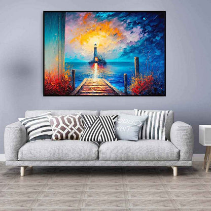 Handmade Oil Painting Canvas Wall Art Decoration City Landscape Tourism Lighthouse At Sea Abstract Home Living Room Bedroom Decor Rolled Frameless Unstretched Painting