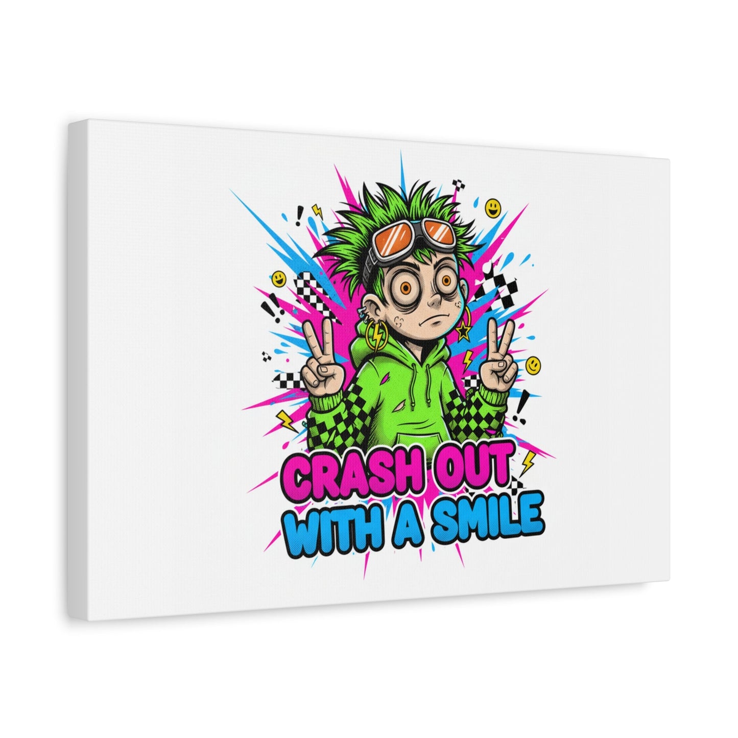 Crash Out With a Smile Canvas Print | Neon Skate Graffiti, Meme Meltdown Art