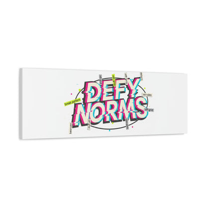 Defy Norms Canvas, Anti-Aesthetic Glitch Typography, Brutalist Poster Style