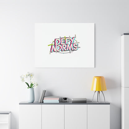 Defy Norms Canvas, Anti-Aesthetic Glitch Typography, Brutalist Poster Style