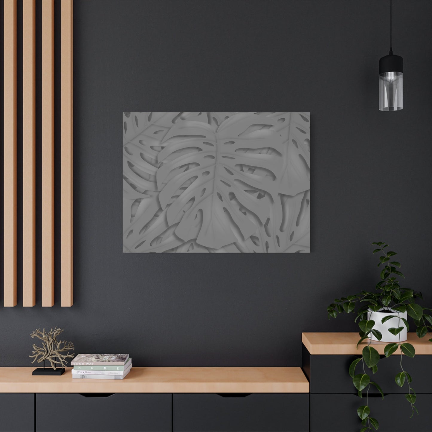 Grey Monstera Canvas Print – Botanical Wall Art