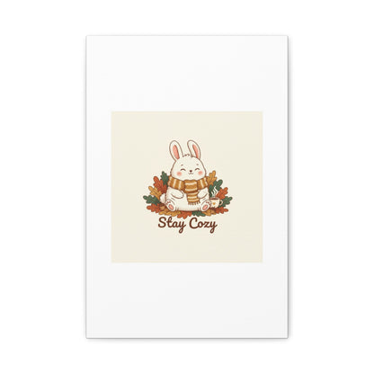 Cozy Bunny Illustration Canvas | Cute Critter Winter Forest Art