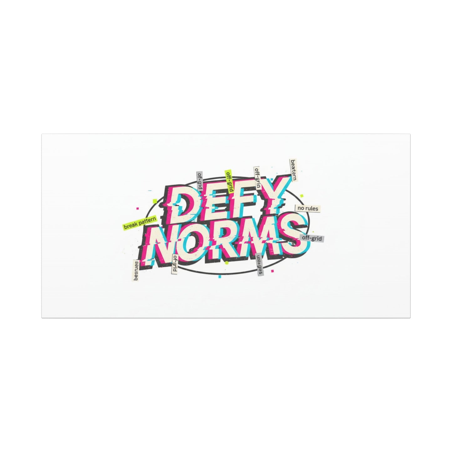 Defy Norms Canvas, Anti-Aesthetic Glitch Typography, Brutalist Poster Style