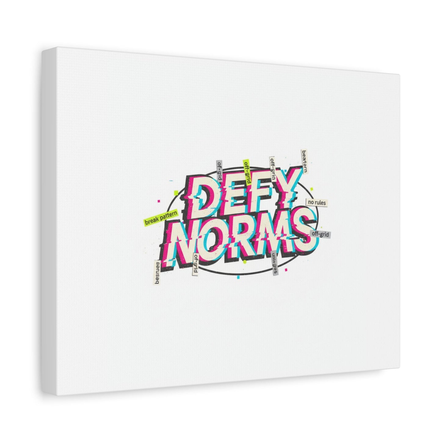Defy Norms Canvas, Anti-Aesthetic Glitch Typography, Brutalist Poster Style
