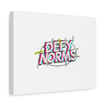 Defy Norms Canvas, Anti-Aesthetic Glitch Typography, Brutalist Poster Style