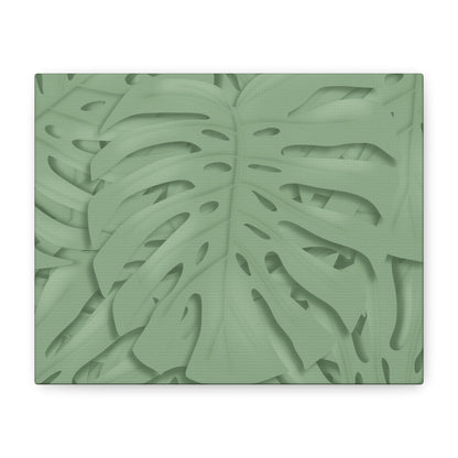 Sage Green Monstera Canvas Print – Botanical Wall Art