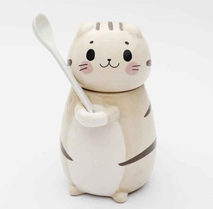 Cute Cat Ceramics Coffee Mug With Spoon Creative Hand Painted Drinkware Milk Tea Cups Novelty Gifts