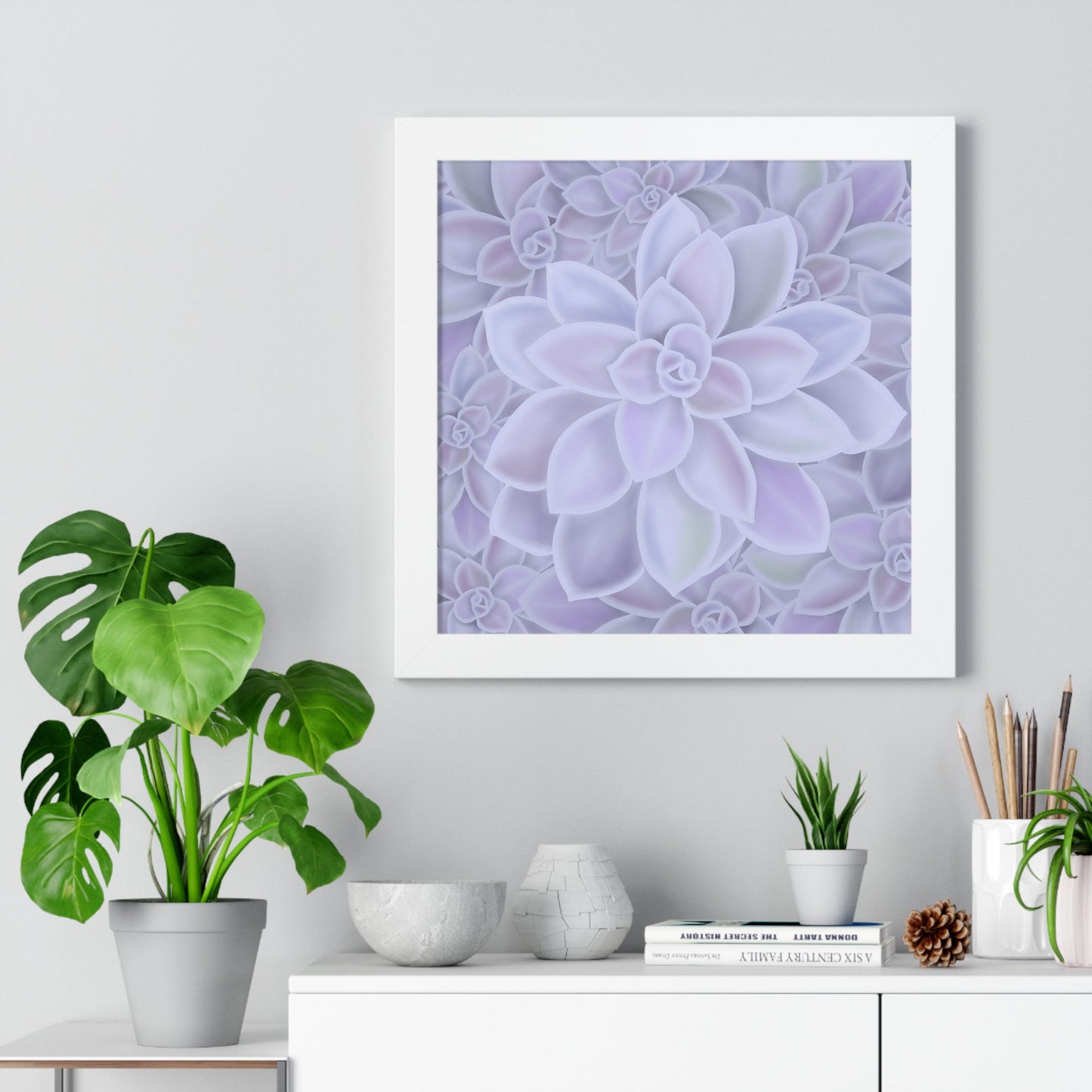 Graptopetalum Murasaki Succulent Pattern Framed Print – Botanical Wall Art