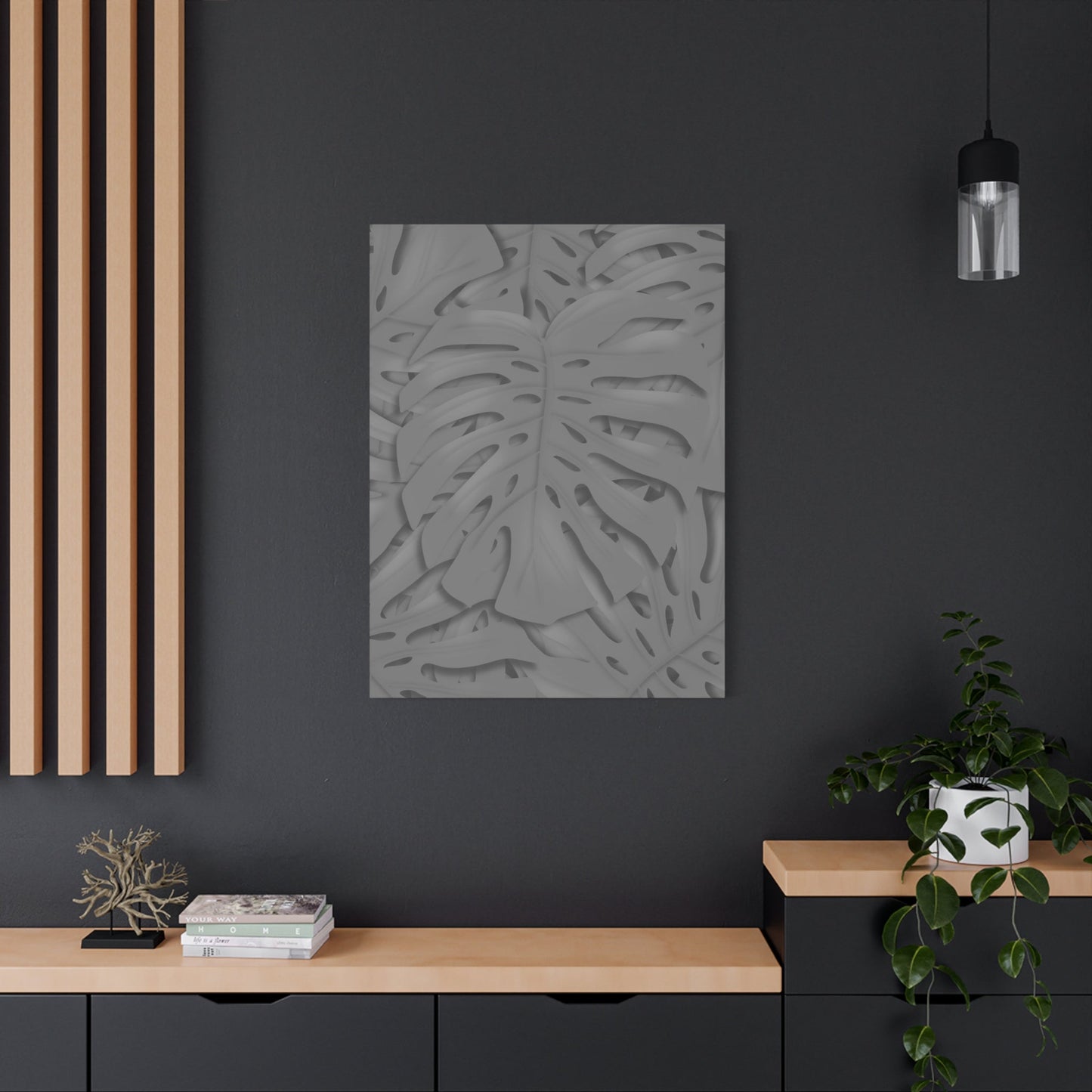Grey Monstera Canvas Print – Botanical Wall Art