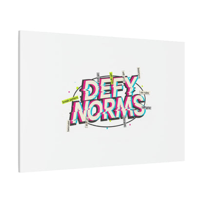 Defy Norms Canvas, Anti-Aesthetic Glitch Typography, Brutalist Poster Style