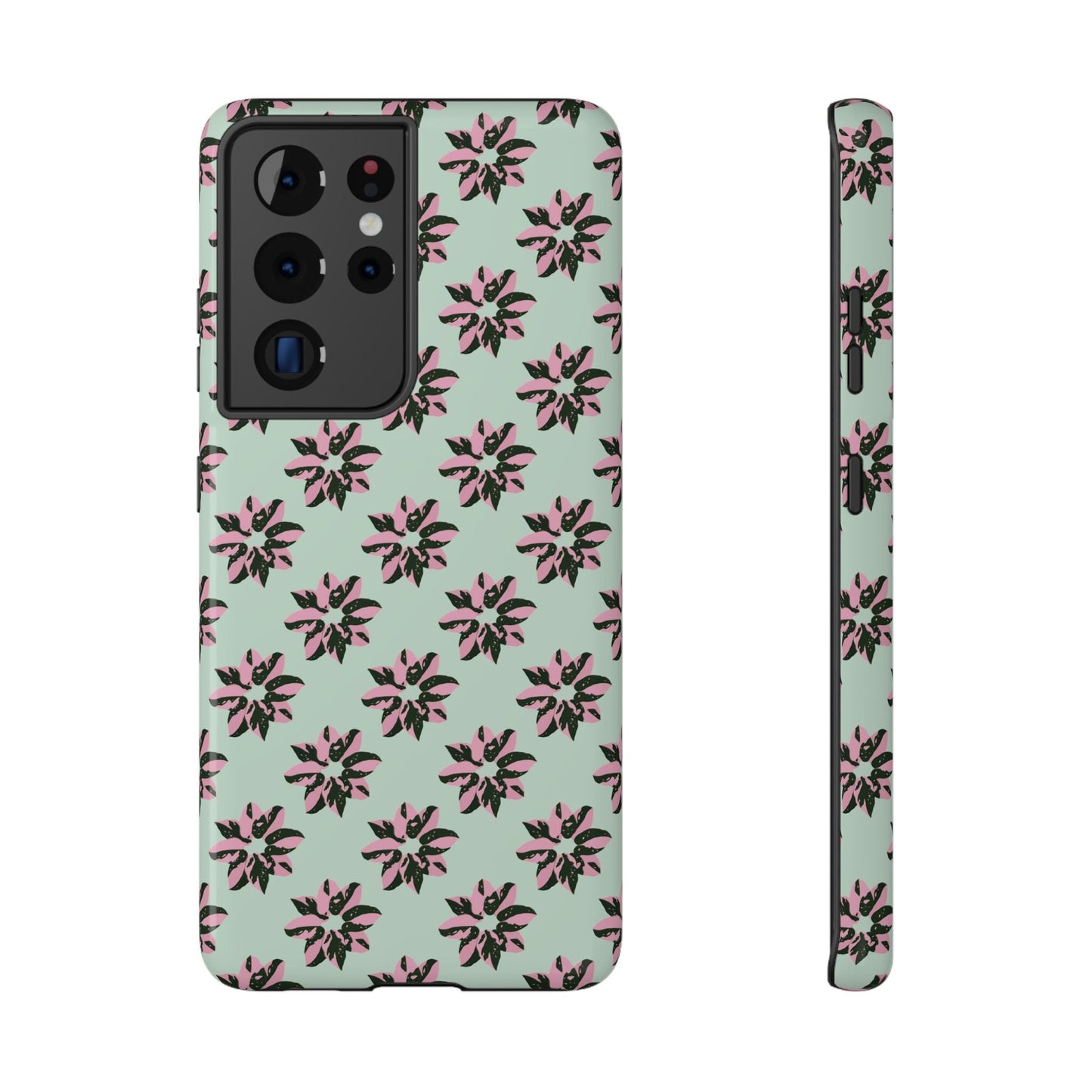 Pink Princess Philodendron Pattern Phone Case – Dual Layer Protective Cover