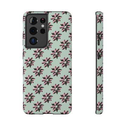 Pink Princess Philodendron Pattern Phone Case – Dual Layer Protective Cover