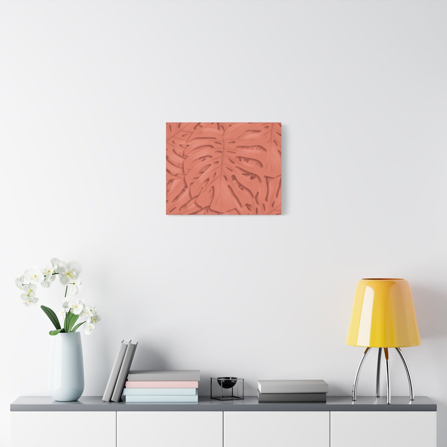 Coral Monstera Canvas Print – Botanical Wall Art