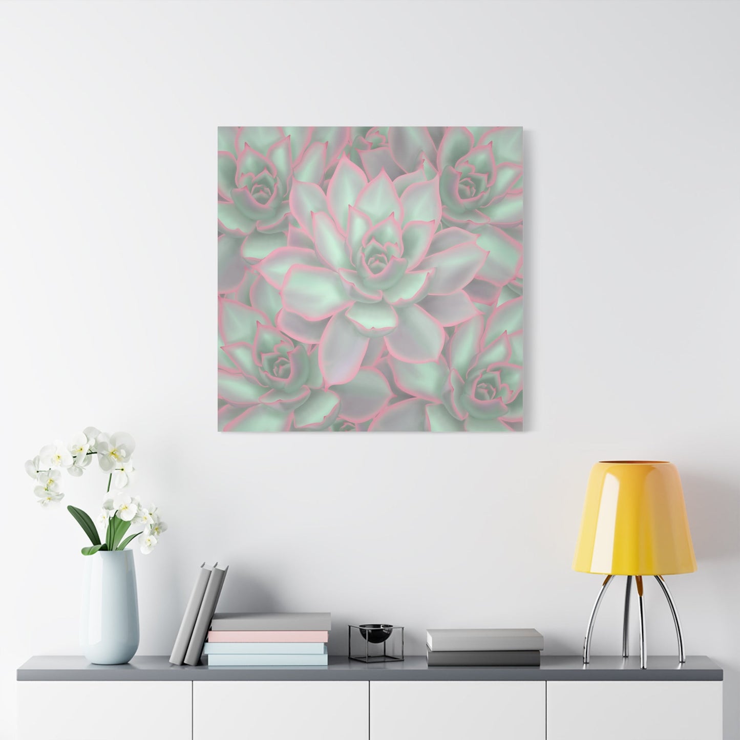 Echeveria Violet Queen Succulent Pattern Canvas Print – Botanical Wall Art