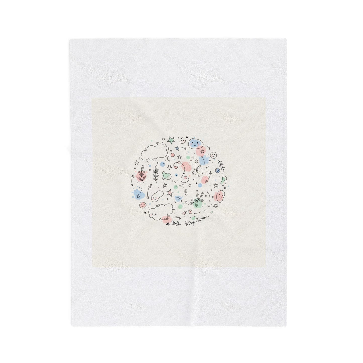 Whimsical Hand-Drawn Doodle Circle Blanket | Sketch Art Velveteen Plush