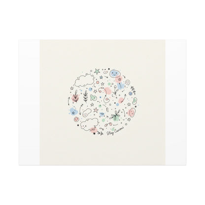 Doodle Circle Line Drawing Matte Canvas, Hand-Drawn Sketch Art