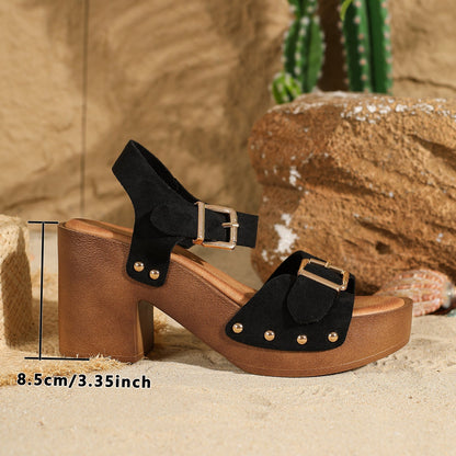Womens Waterproof Platform Chunky-heel Sandals With A Strappy Bucklestylish And On-trend