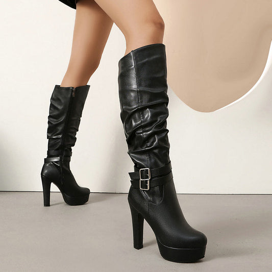 Chunky-heeled Over-the-knee Plus-size Boots For Women
