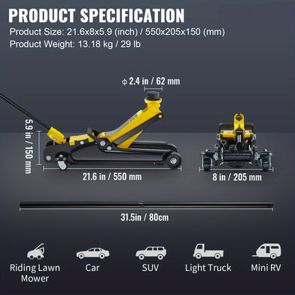 Happybuy 2.5 Ton Alloy Single Cylinder Compact Car Jack 3"-15"