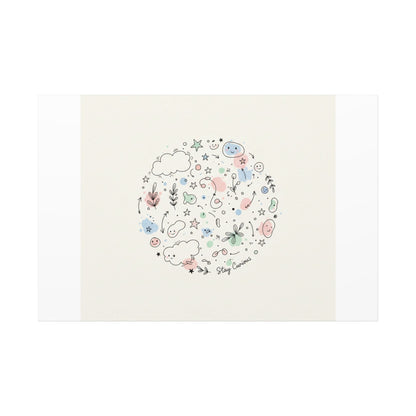 Doodle Circle Line Drawing Matte Canvas, Hand-Drawn Sketch Art