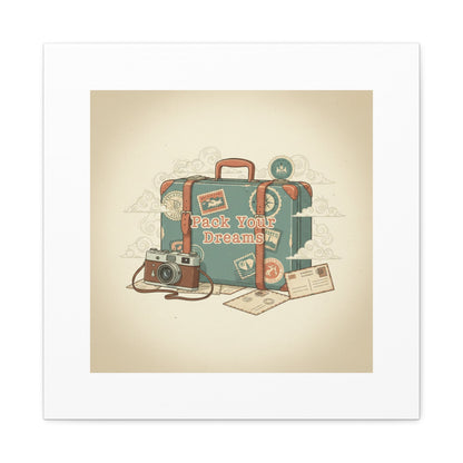 Pack Your Dreams Canvas | Retro Travel Postcard, Wanderlust Passport Stamp Art
