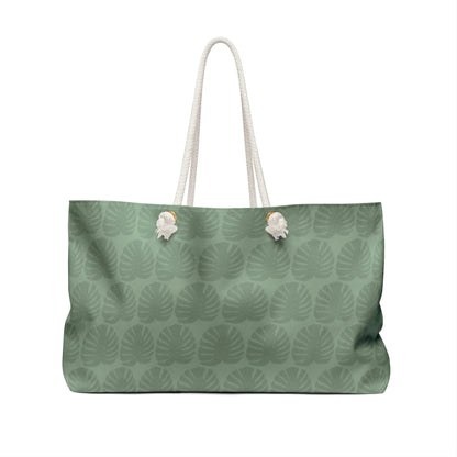 Sage Green Monstera Pattern Weekender Bag