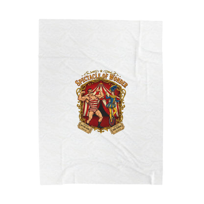 Circus Spectacle Crest Velveteen Plush Blanket | Vintage carnival design, camp circus aesthetic