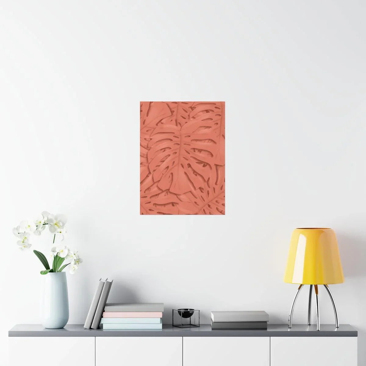 Coral Monstera Botanical Print – Unframed Wall Art