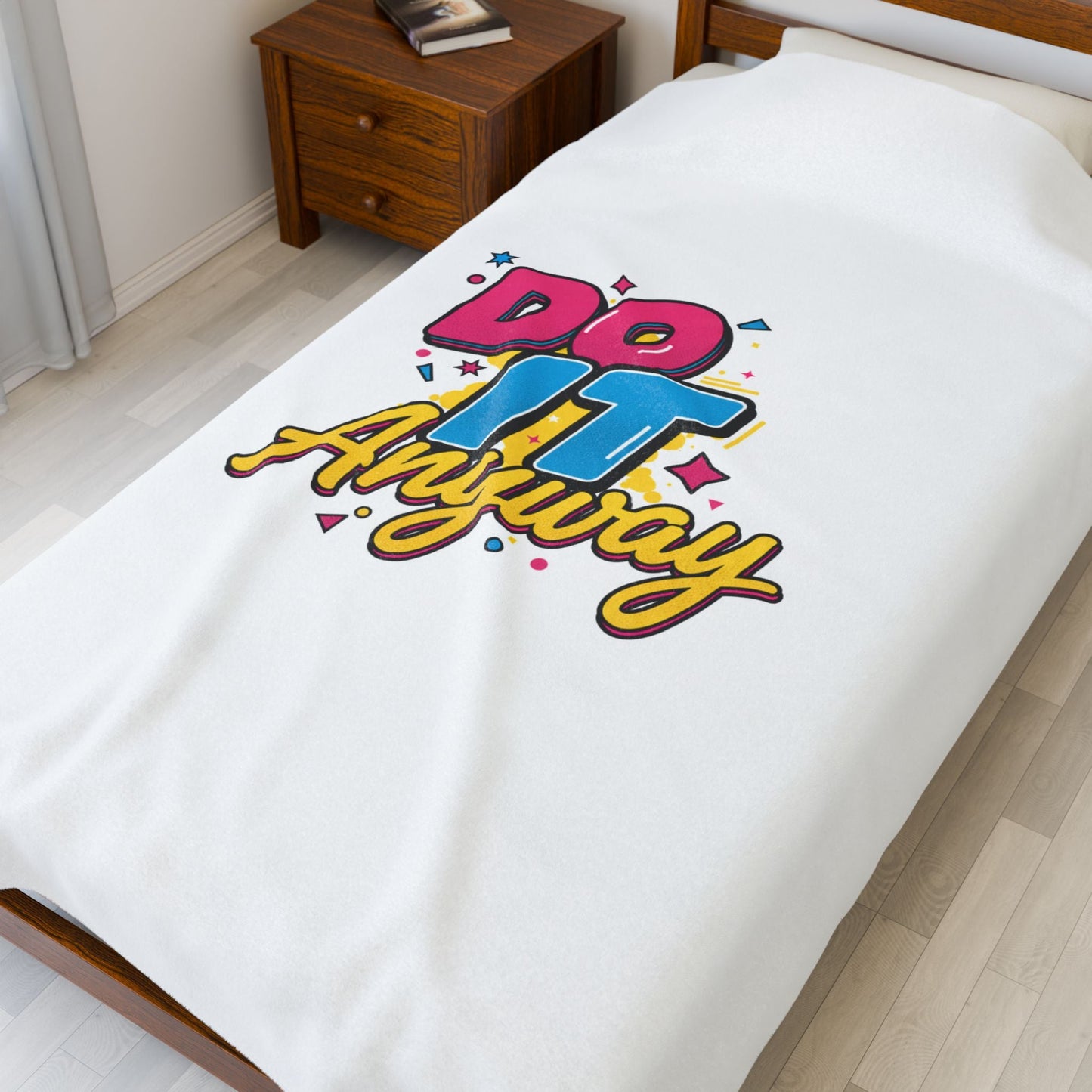 Do It Anyway Typography Velveteen Plush Blanket | Maximalist Stacked Type