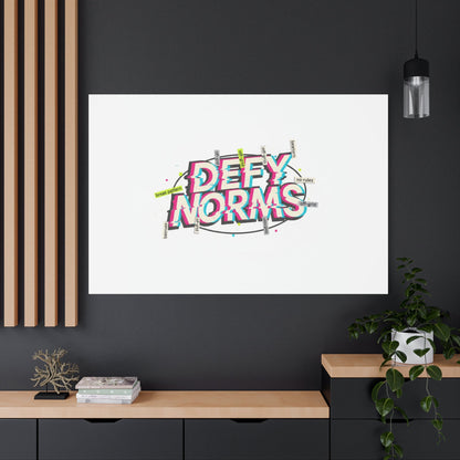 Defy Norms Canvas, Anti-Aesthetic Glitch Typography, Brutalist Poster Style