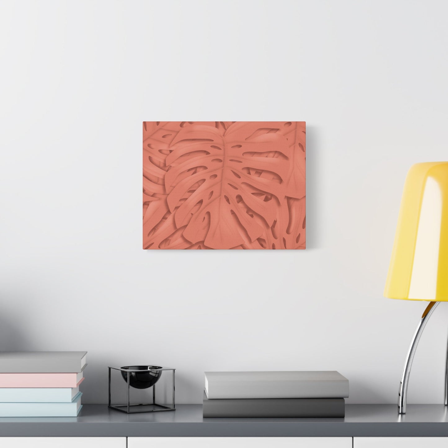 Coral Monstera Canvas Print – Botanical Wall Art