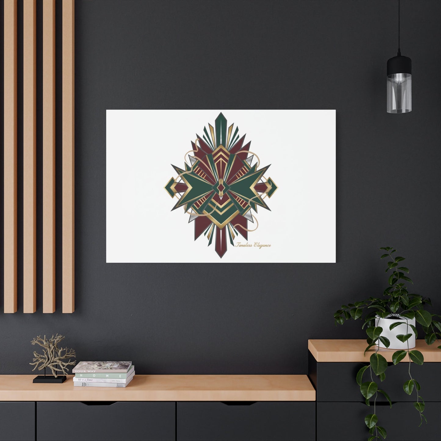 Art Deco geometric brass print Canvas | Neo-Deco chrome & gold fan motif