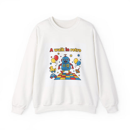 Retro Toy Robot Crewneck Sweatshirt | Throwback Kid, Primary Color Retro