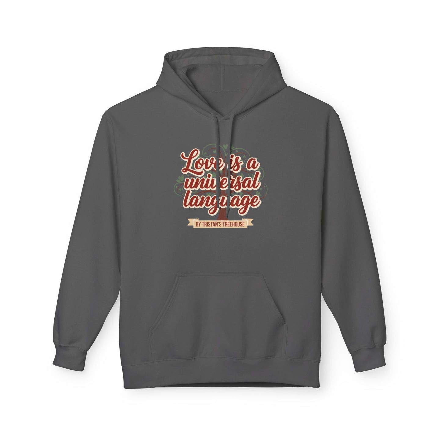 Hoodie — “Love is a Universal Language” Cozy Retro Cabin Graphic Hoodie