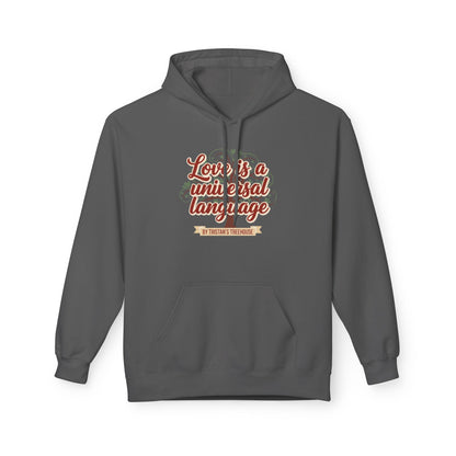 Hoodie — “Love is a Universal Language” Cozy Retro Cabin Graphic Hoodie