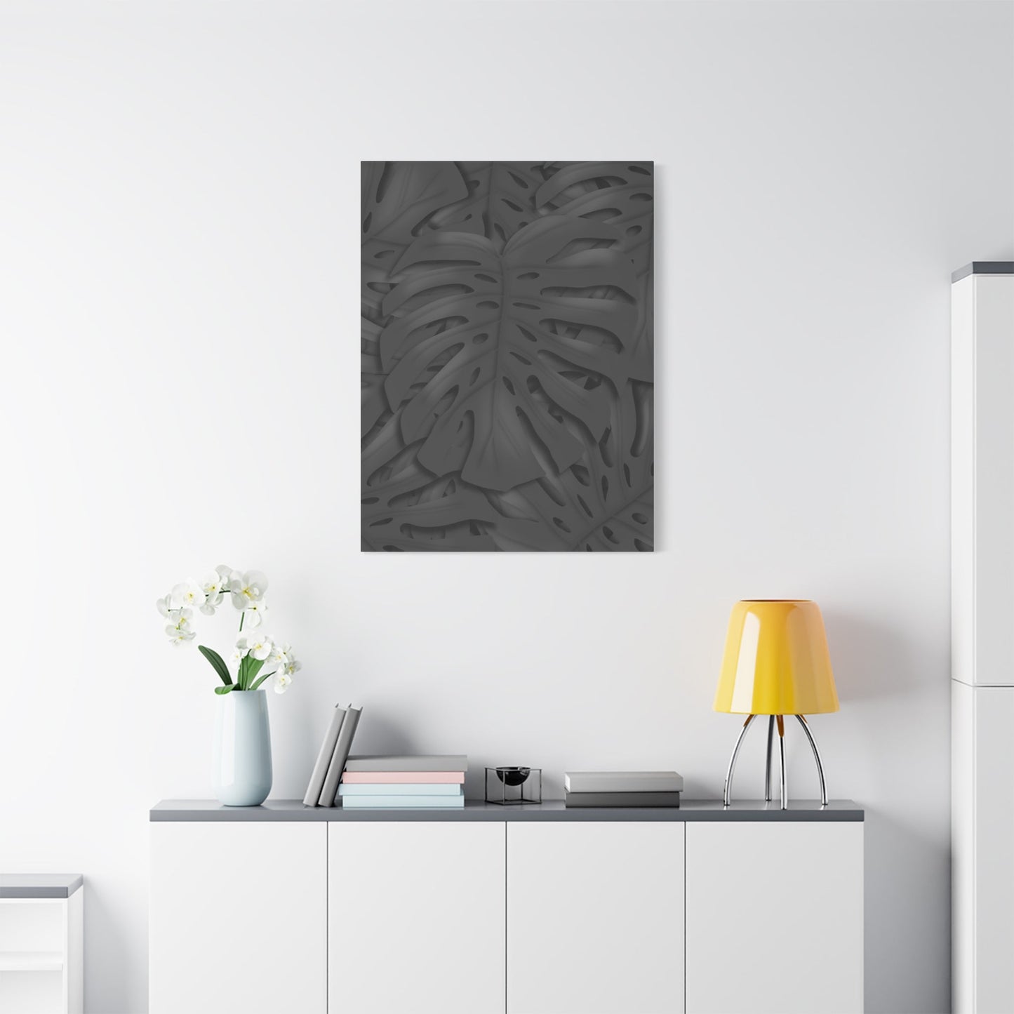 Charcoal Monstera Canvas Print – Botanical Wall Art