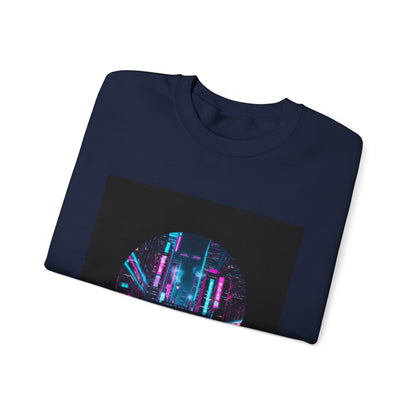 Neon Cyberpunk Skyline Sweatshirt | synthwave cityscape, future city art