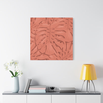 Coral Monstera Canvas Print – Botanical Wall Art